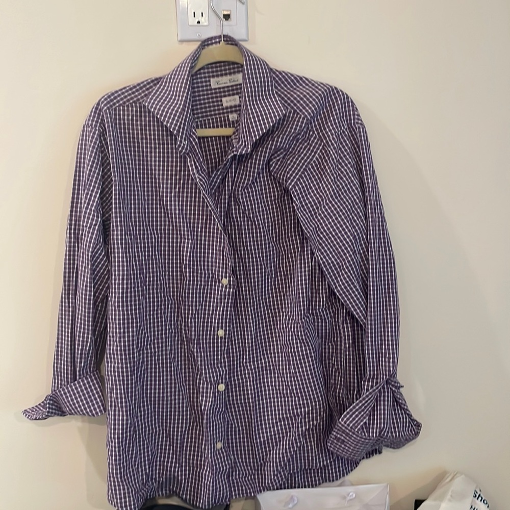 Burma bilas. Slim fit. Purple and white squares.